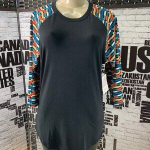 LulaRoe Black/Multi Print 3/4 Sleeve Randy Top